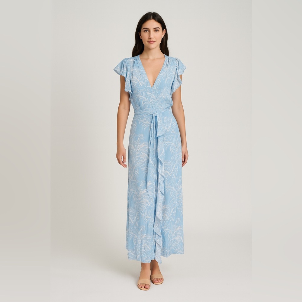 Melissa Odabash Wrap Maxi Dress Women’s XS Light Blue Ruffle V Neck‎ Resort